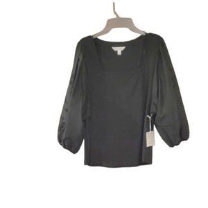 NWT Black Square Neck Top with cut out detail on sleeves